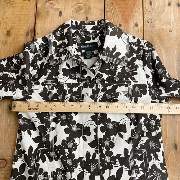 Eddie Bauer Brown and Cream Rain Coat Trench Jacket Floral Hibiscus - Picture 10 of 12